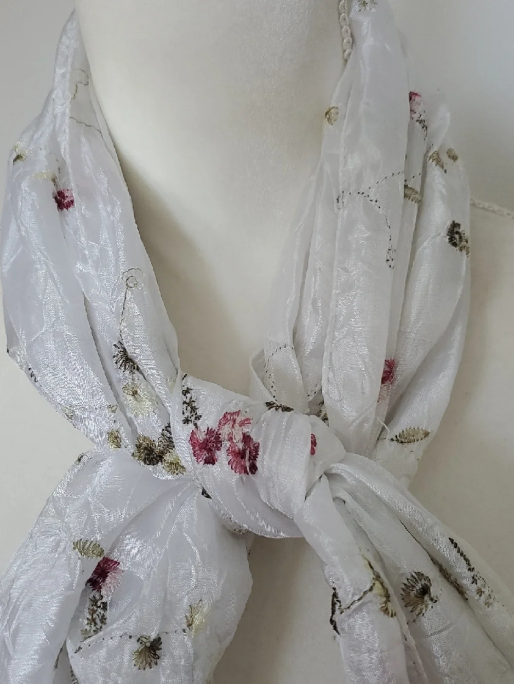 White Floral Fringe Scarf - Lightweight Women's Accessory